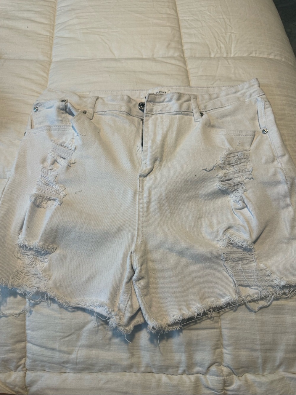 White Distressed Women's Denim Shorts